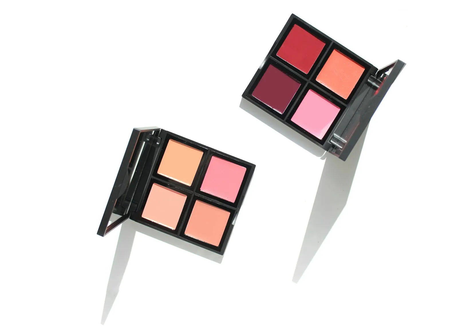 Flatlay of Lipstick and Cream Blush Palettes for use as cosmetics and makeup