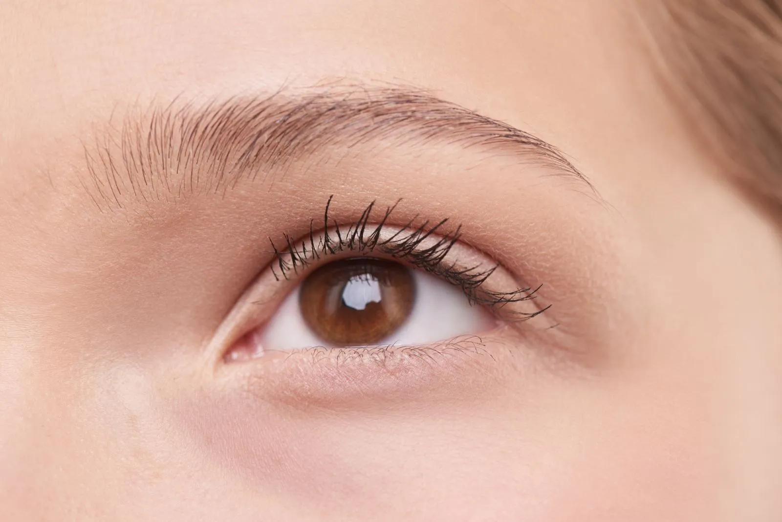 Detailed close-up of a woman's natural brown eye